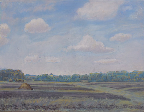 Тарханы. Вид на сельскую церковь. 2005. Б., пастель. 60х76