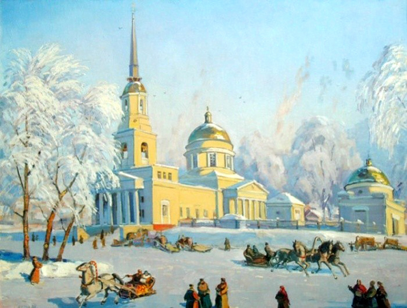 Белых В. Собор А.Невского в с. Ижево в 1908 г. Катание на масленицу