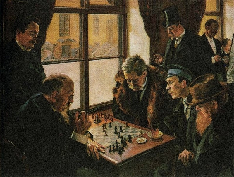 Гуго Бакмансон. «Игра в шахматы. Кафе «Доминик» в Петербурге», 1909 г.