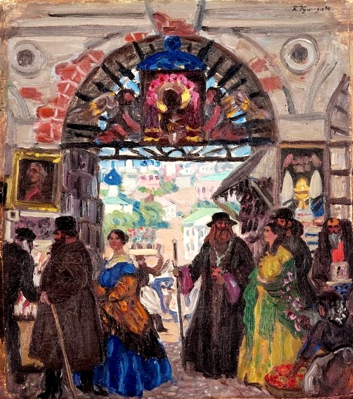 Кустодиев Б.М. (1878-1927) «Светлое Воскресение (эскиз)».