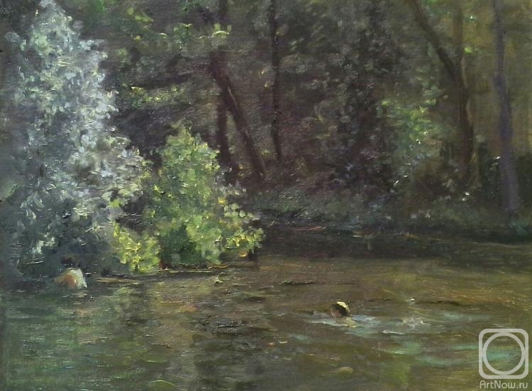 Фаттахов М. Пруд усадьбы М.Ю. Лермонтова. Этюд. Картон, масло. 2014