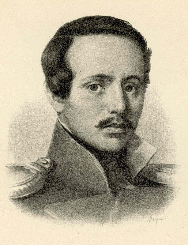 Литография В. Бахмана (1860 г.) по акварели К.А. Горбунова, 1841 г. Поэт в форме Тенгинского пехотного полка